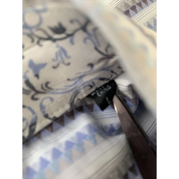 Bugatchi Uomo Shirt Blue‎ Grey Embroidered Thread Flip Cuff Zig Zag Sz L - Picture 5 of 9